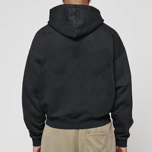 Sweat à capuche zippé oversize noir pour homme, coupe décontractée, épaules tombantes, poches frontales, poignets côtelés, coupe régulière, saison hivernale - Product Image 5