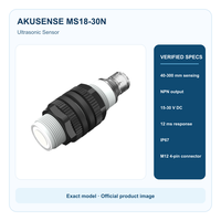 Capteur de proximité ultrasonique cylindrique AKUSENSE MS18-30N 40-300mm NPN 15-30V DC IP67 Connecteur M12 Réponse 12ms Intégré
