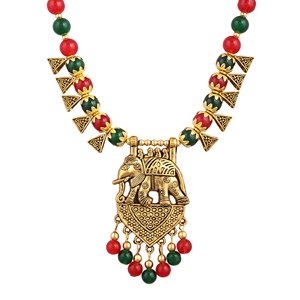 Parures de bijoux fantaisie motif éléphant oxydé, couleurs vert et bordeaux - Product Image 3
