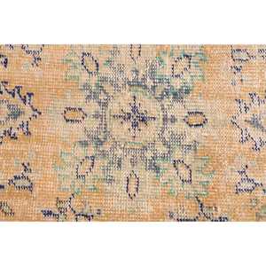 Vintage 1.8x3.8 ft Rug, Small Turkish Rug, <b>Yellow</b> Blue Ikat <b>Wool</b> Rug - Product Image 3