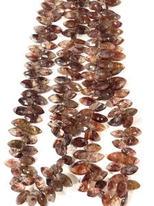 AAA Natural marrón fresa cuarzo facetado Marquesa forma Briolette cuentas 7x14mm tamaño 17 pulgadas hebra - Product Image 2