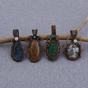 Bleu Druzy Gemstone Cuivre Pendentif Fil Enveloppé Naturel Pierre Précieuse Artisanat Faire Femmes Cadeaux À La Mode À La Mode Antique Bijoux - Product Image 4