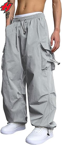 Pantalones de chándal holgados rectos de nailon ligero para hombre, ropa de calle cortavientos, cintura alta, ajuste informal con diseño de rayas elásticas - Product Image 5