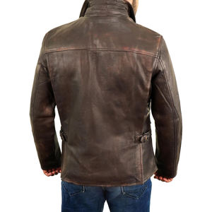 Veste en cuir véritable pour homme, style col montant, avec logo personnalisé imprimé sur le tissu - Product Image 4