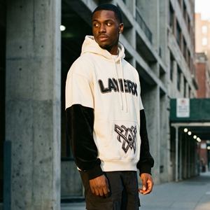 Sweat à capuche pour homme, poids lourd, 500 g/m², en molleton de coton, velours, manches brodées, graphique en strass, coupe ample, pull, écologique, vente en gros - Product Image 5