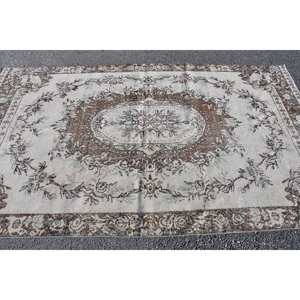 Tapis turc vintage 5.5x9,4 pieds marron beige tissage plat en laine avec motif patchwork pour les décorations de salon ou le couloir - Product Image 4