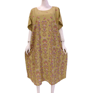 Robe de nuit courte pour femmes, kaftan à manches courtes, longueur genou, col rond, robe de maison florale par Chrysanta - Product Image 2
