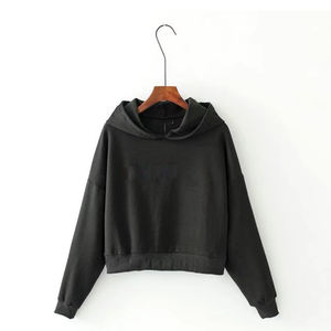 Haut à capuche court pour femme en 100% coton, style streetwear d'hiver, anti-boulochage, doublé, style décontracté - Product Image 3