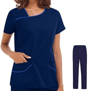 Ensembles de gommage d'infirmière en Spandex pratique confortable gommages médicaux d'hôpital à manches courtes avec col montant pour les uniformes du personnel infirmier - Product Image 1