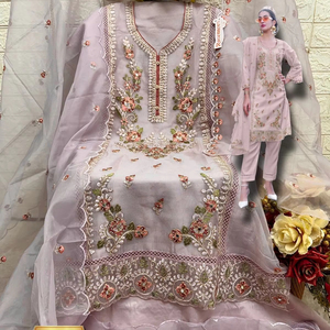 Latest <b>Eid</b> Trend Shalwar Kameez with Organza Embroidery, Dull Santoon Bottom & Dupatta - Product Image 1