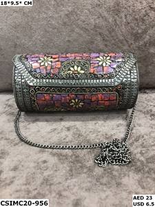 Bolso de mano indio exclusivo con cierre de solapa de noche de mosaico de Metal de diseñador hecho a mano para mujer, accesorio nupcial - Product Image 6