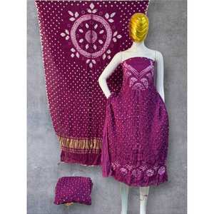 ชุดเดรสทรงเอไลน์ผ้าไหมโมดอลสีม่วงสำหรับผู้หญิง เป็นมิตรกับสิ่งแวดล้อม ป้องกันรอยยับ พร้อมลายปักดอกไม้แบบ Bandhani Sibori - Product Image 1