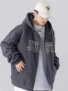 Chaqueta de forro polar unisex con cremallera, corte holgado, sudadera con capucha JUST, cremallera, moda para hombre y mujer, oversize, ulzzang - Product Image 2