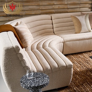 HJ Home Light หรูหราบ้านเฟอร์นิเจอร์บ้านกรอบไม้จริงผ้า lambswool สีขาวโค้งสำหรับโรงแรมอพาร์ทเม้น