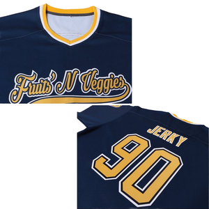 Navy Blue <b>Gold</b> Hockey Jersey Custom Sublimated Team Script V Neck Long Sleeve Personalized Player Name <b>Number</b> Athletic Wear - Product Image 5