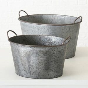 Set of Two Antique Iron Metal Planters American Style for Home and Garden Adornment - Product Image 1