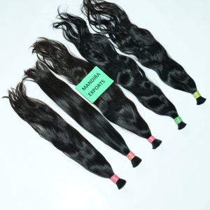 Venta al por mayor 100% Natural Virgin Black Curly Extensiones de cabello indio Raw Bulk Straight Cabello humano con la mejor calidad del vendedor de encaje - Product Image 6