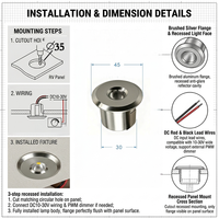 Plafonnier LED pour intérieur de camping-car 2W, lumière de dôme en aluminium, dimmable PWM, blanc chaud 3000K, 10-30V DC pour camping-car, caravane, bateau