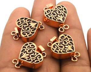 25X16X7MM fermoir de boîte de Bali en forme de cœur multi-brins 1-2-3 brins en cuivre oxydé plaqué or 18 carats fermoir de boîte de fabrication de bijoux B235 - Product Image 1