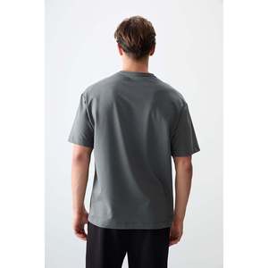 T-shirt pour homme en coton kaki, épais, doux, texturé, coupe ample, imprimé - 88373 - Kaki - Product Image 5