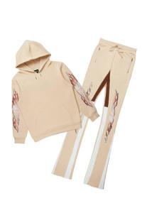 Conjunto de 2 Piezas de Moda Vintage de Invierno 2024 para Hombre, Pantalones Deportivos Acampanados con Capucha y Bloques de Color, Tallas Grandes - Product Image 2