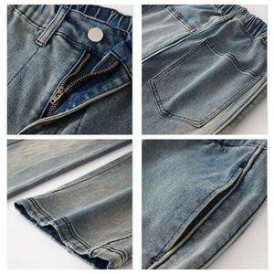 Pantalon baggy cargo en denim évasé empilé peint en bleu pour hommes, jeans à boutons respirants pour l'hiver, l'été et le printemps, vente en gros - Product Image 5