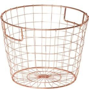 Modern Round Copper <b>Wire</b> Storage <b>Basket</b> With Handles Stylish Rose Gold Metal <b>Laundry</b> Bin Decorative Home Organizer For Blankets - Product Image 1