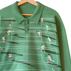 Pull de tennis en tricot fin, fil texturé doux, design graphique de terrain, vêtements d'hiver de qualité supérieure, coupe décontractée, tricot décontracté - Product Image 5