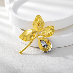 Nueva moda oro trébol de cuatro hojas broche lágrima cristal diamante botánica flor alfileres ramillete ropa boda niños - Product Image 6