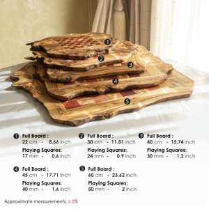 Échiquier en bois rustique à bords naturels avec tuiles rouges, plateau de jeu de forme irrégulière 28–64 cm, vente en gros - Product Image 2