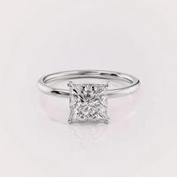 Bague de fiançailles en diamant de laboratoire de forme princesse certifiée IGI, argent sterling 925 massif, halo caché, bague de mariée