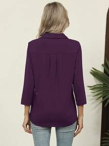 Chemisier élégant à col et manches 3/4 pour femme, qualité supérieure |   Haut décontracté en coton/élasthanne respirant à col en V doux |   Logo OEM personnalisé - Product Image 5