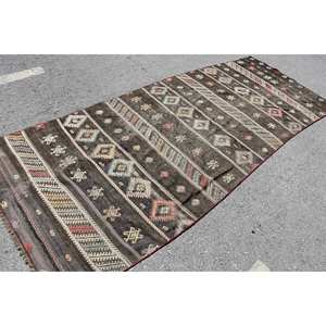 พรมสไตล์ตุรกีโบราณขนาด4.2x10.8ฟุตขนสัตว์สีเบจสีน้ำตาลพร้อมแผ่นรองทำจากยางแบนทอลายเย็บปะสไตล์โบโฮสำหรับโถงทางเดิน - Product Image 2