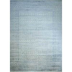 Alfombra de Lana Anudada a Mano Azul Viscaya con Patrón Geométrico 9x12 Rectangular para Sala de Estar o Dormitorio para Adolescentes - Modelo SKWL-200 - Product Image 1