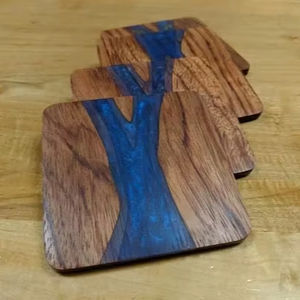 Elegant Square <b>Wood</b> and Resin Tea Cup Coaster Classic Style for Home Hotel Restaurant Use Wholesale Price Handcrafted in India - Product Image 1
