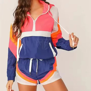 Ensemble short et veste coupe-vent décontractée pour femme, léger, hiver, uni, écologique, respirant, coupe-vent, nylon/polyester - Product Image 3