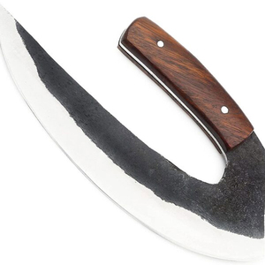 Couteau Ulu en acier Damas de qualité supérieure avec lame fine pour chefs professionnels, manche en bois fait à la main, pour droitiers, passe au lave-vaisselle - Product Image 3