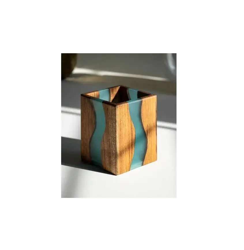 Portapenne in legno e resina epossidica produttore fatto a mano di alta qualità Design antico per la scrivania da casa portapenne