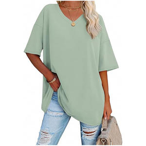 T-shirt surdimensionné couleur unie écologique anti-rides longue longueur t-shirt d'été vêtements - Product Image 5