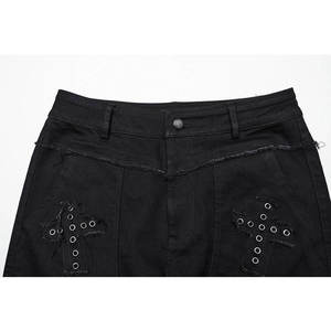 Pantalon large à jambes larges pour femmes, noir, gothique, punk, avec patch en forme de croix, décoratif, avec fermetures éclair - Product Image 5
