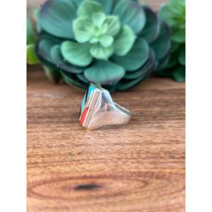 Navajo Handcrafted <b>Turquoise</b> & Opal Sterling Silver Inlay <b>Ring</b> for Men Size 9.5 Rhodium Plated Fine Jewelry - Product Image 3