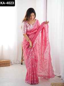 Indian Modern New Lunching Gold Crush Material Fancy Saree con Sequunce trabajo con Fancy Sequenc Work Blusa Piezas para mujeres - Product Image 6