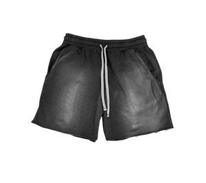 Short d'été taille haute personnalisé pour hommes, délavé à l'acide, vintage, teinture au soleil, décoloration de la sueur, coton, bord coupé, impression bouffante, teint uni - Product Image 2