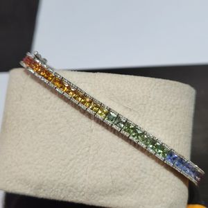 Bracelet Tennis en Moissanite Arc-en-ciel Naturel Argent Sterling 925 Pierre Précieuse Multicolore Bijoux Fins Style Hip Hop Unisexe Cadeau de Fête - Product Image 1