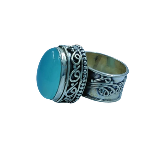 Bague artisanale Navya en argent sterling 925, style bohème, avec pierre de naissance de mars (calcedoine), taille américaine personnalisée - Product Image 1