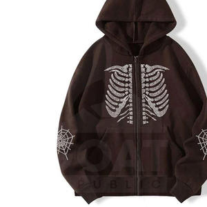 <b>Brown</b> Color Allover Rhinestone 100% Cotton Men's Hoodies Sweatshirts 400 GSM Pullover Heavy Weight Winter Streetwear for Unisex - Product Image 3