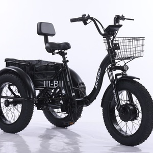 Black Fat Tire <b>Electric</b> <b>Pedicab</b> Tricycle 48V 500W Aluminum Frame Adult Mobility Trike with Basket Removable Battery - Product Image 1