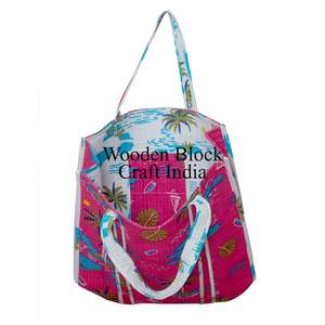 Sac de marché de style nouveau, sac fourre-tout en coton imprimé à la main en Inde, sac à main tendance 100% coton, cadeau pour femmes, sac de shopping - Product Image 3