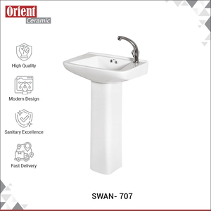 Lavabo sanitario de cerámica blanca Con pedestal para uso en baño doméstico de alta calidad a la venta en todo el mundo - Product Image 2
