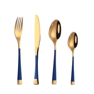 Ensemble de couverts à tête miroir dorée avec poignée bleue Couverts élégants en acier inoxydable pour salle à manger de luxe, maison, cuisine, restaurant - Product Image 5
